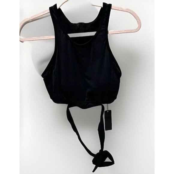Women's Small Black Back Zipper Bathing Suit Swimwear Top with Wrap Around Strap - Picture 2 of 9